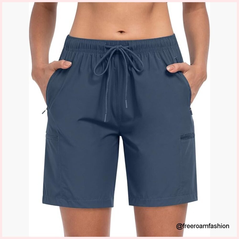 Women's 7-Inch Hiking Cargo Shorts with Zipper Pockets, Quick-Dry UPF 50+